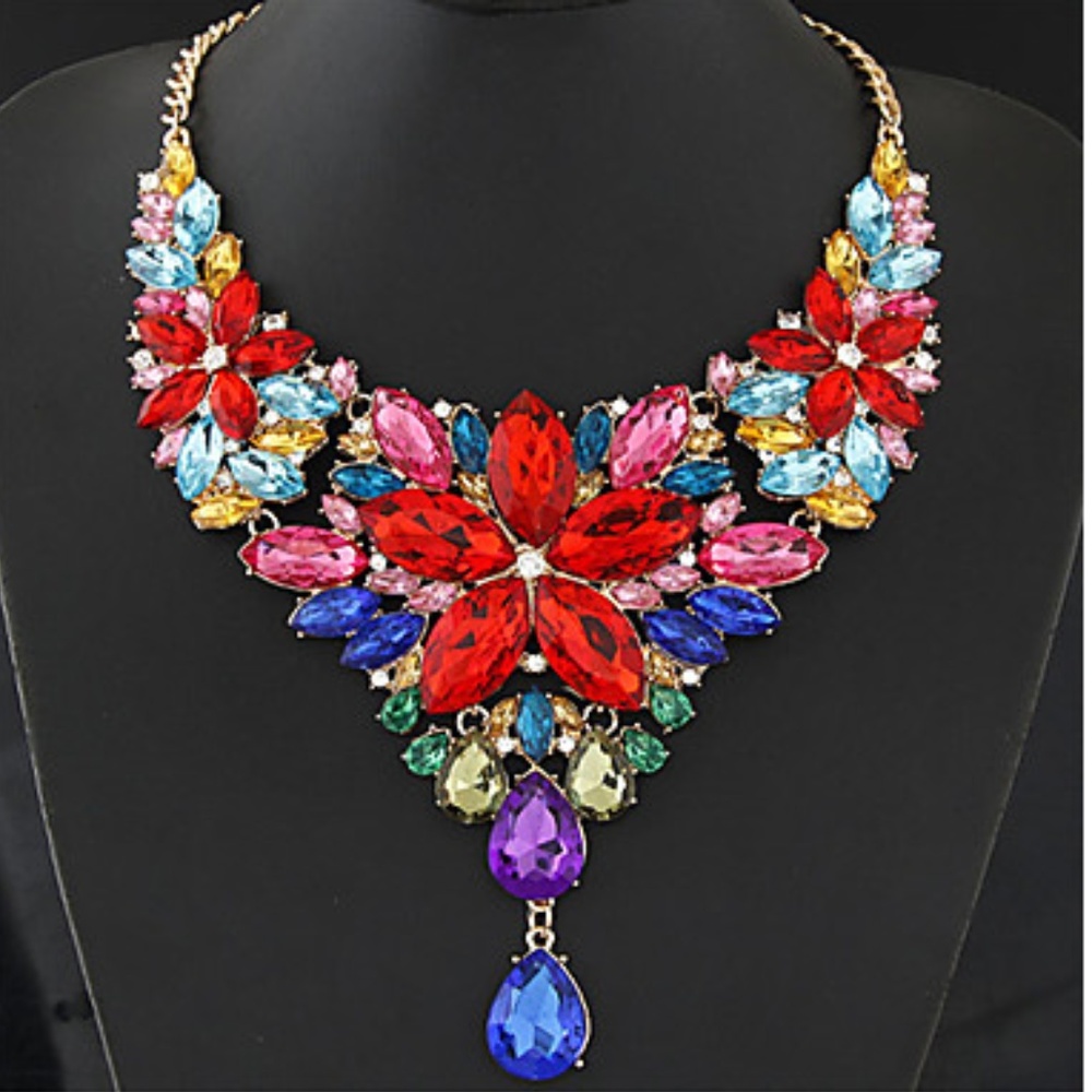 Women's Crystal Bib Statement Neck